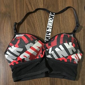 PINK Victoria's Secret Black and Red Graphic Swim Top